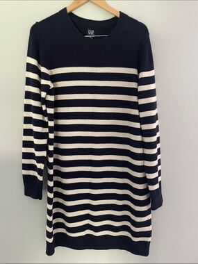 GAP Navy blue and Cream Striped Crewneck Sweater Dress